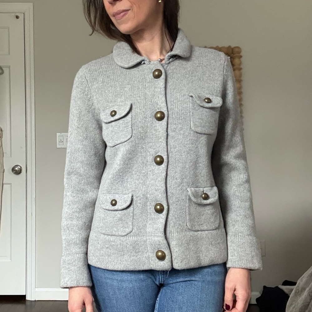 Boden Vintage Brass Button Military Inspired Sweater Jacket